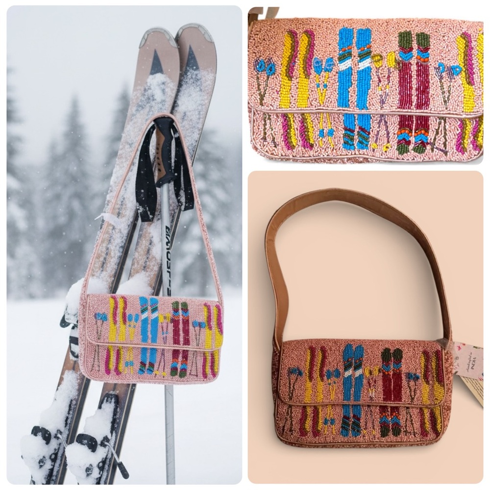 Viral Beaded Ski Shoulder Bag Pink Après Ski Baguette  NWT